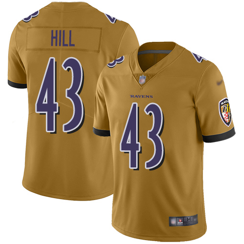 Baltimore Ravens Limited Gold Men Justice Hill Jersey NFL Football #43 Inverted Legend->women nfl jersey->Women Jersey